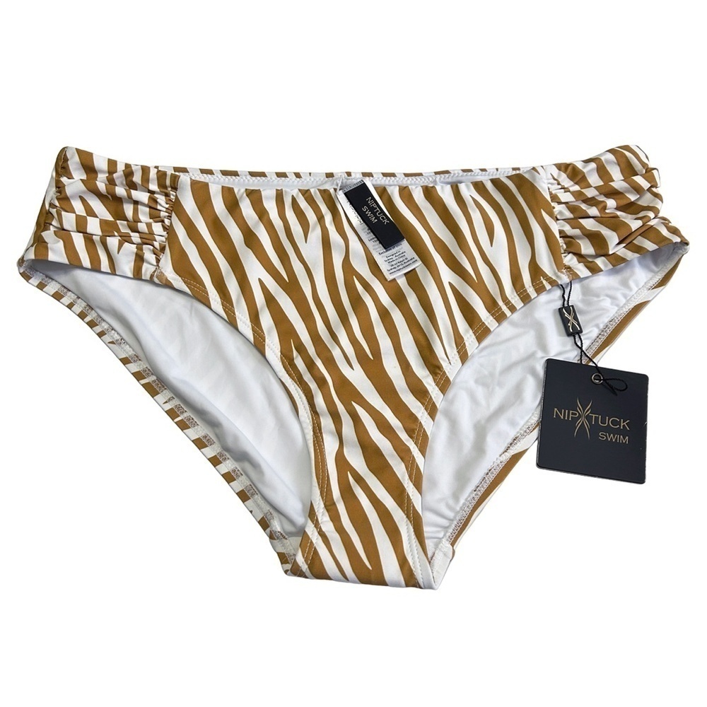 Nip Tuck SwimSwimsuit Bikini Bottom Gold Natural Zebra Tiger Print Tummy Control